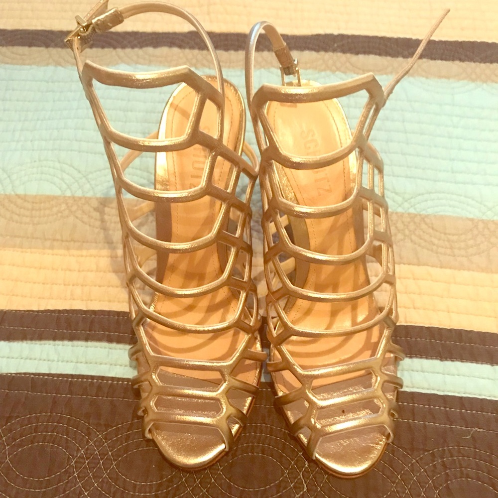 Schutz gold cage wedges